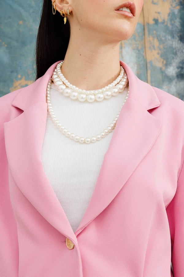 Gold Düğmeli Blazer Pembe Ceket · 7