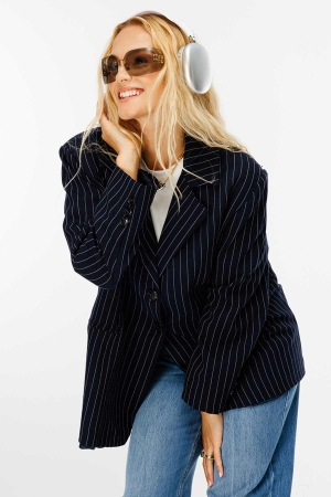 İnce Çizgili Blazer Lacivert Ceket