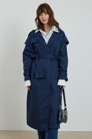 Aller Detaylı Lacivert Gabardin Trençkot
