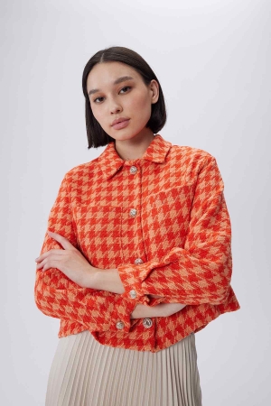 Kazayağı Motif Tüvit Ceket - Oranj