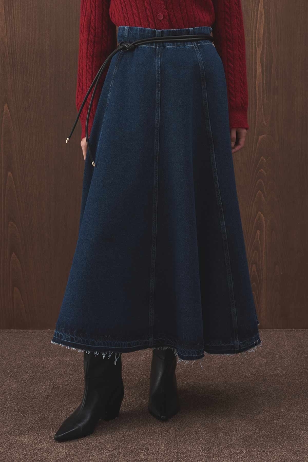 Kesik Parçalı Denim Kot Mavi Etek · 3