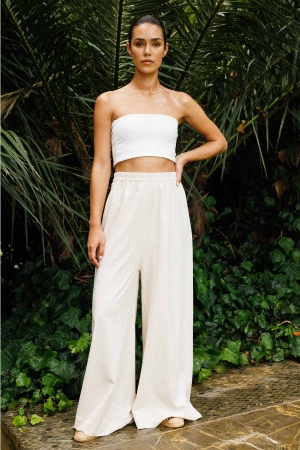 Keten Bol Paça Naturel Pantolon