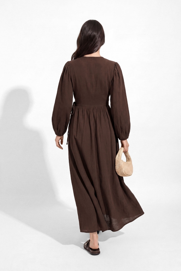 Kimono Kapama Uzun Müslin Çikolata Elbise · 5
