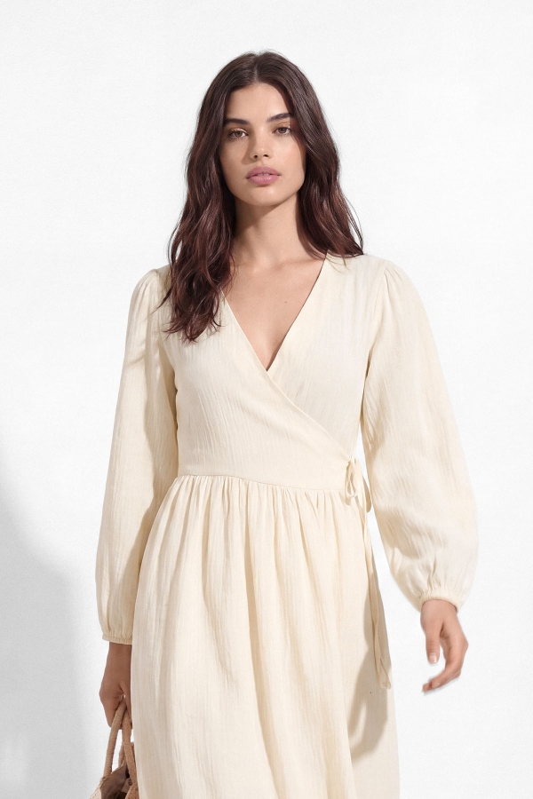 Kimono Kapama Uzun Müslin Ekru Elbise · 5