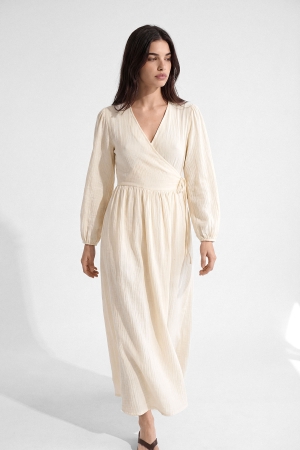 Kimono Kapama Uzun Müslin Ekru Elbise (1)