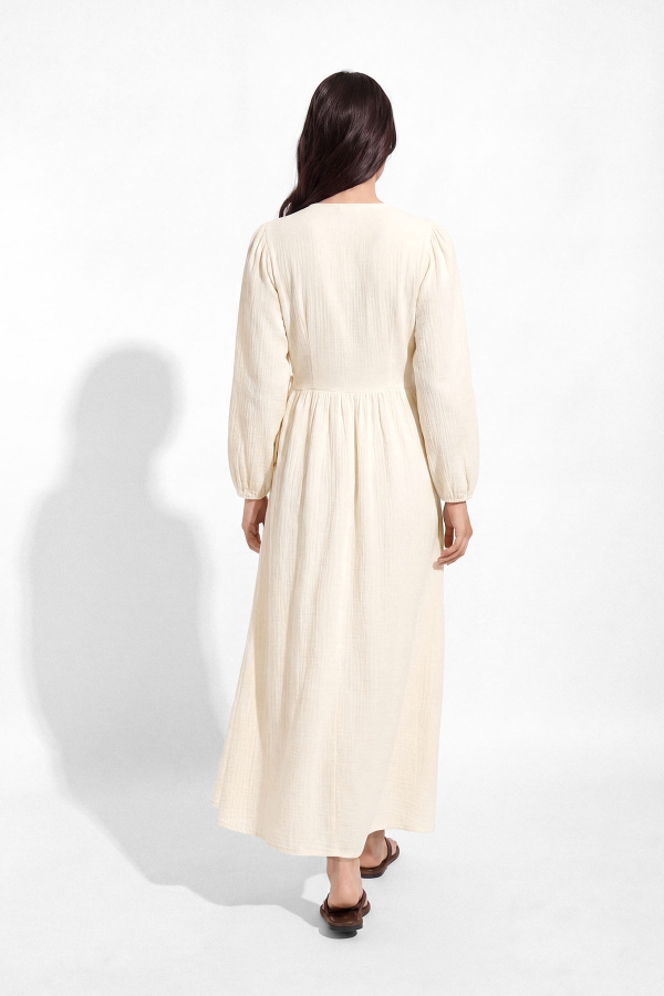 Kimono Kapama Uzun Müslin Ekru Elbise · 6
