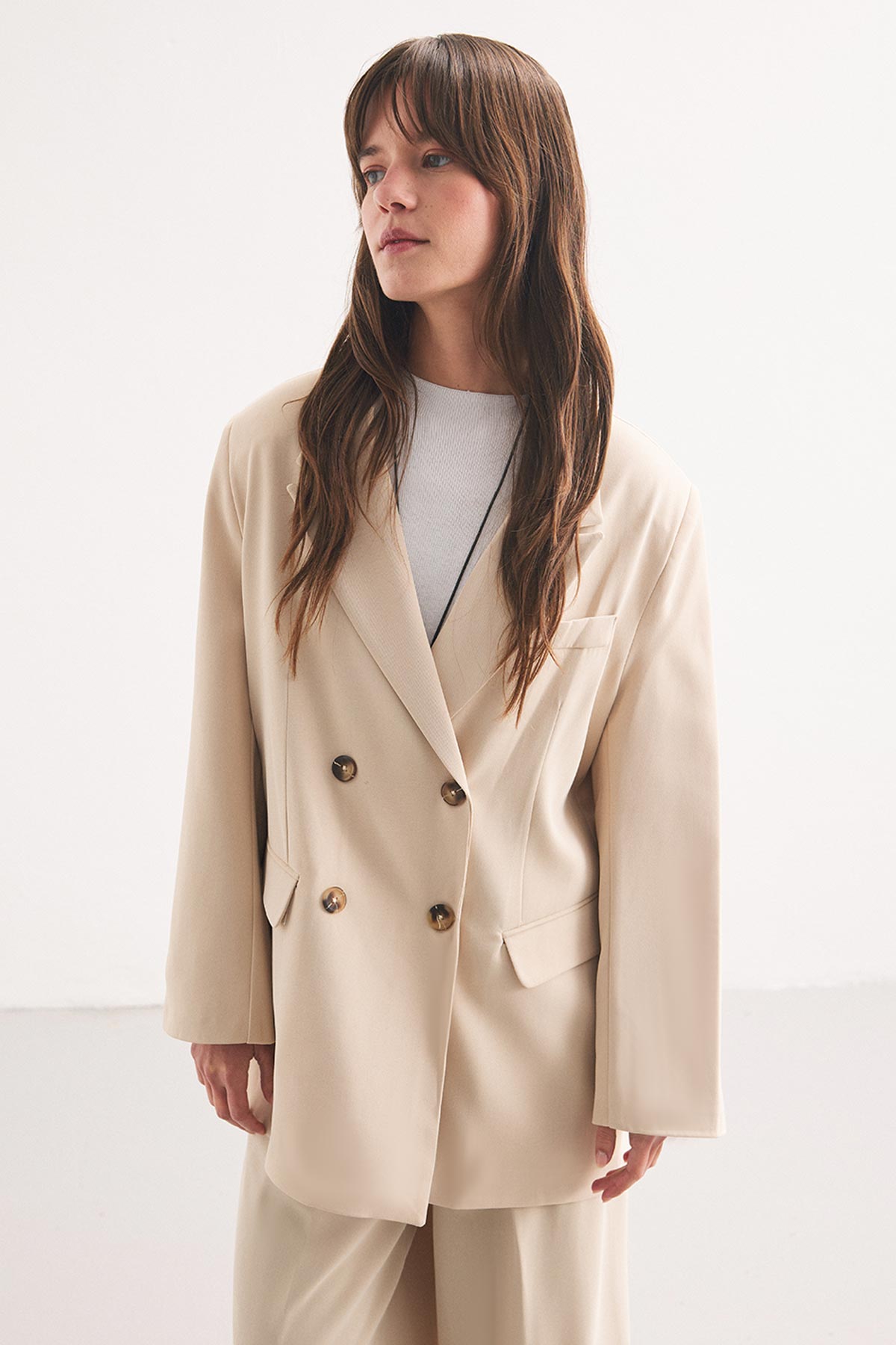 Kruvaze Blazer Taş Ceket