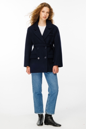 Kruvaze Kapamalı Kaşe Lacivert Blazer Ceket