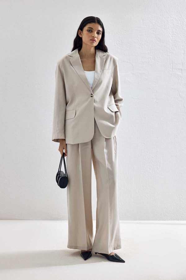 Hooopstore - Lyocell Cupra Blazer Bej Ceket