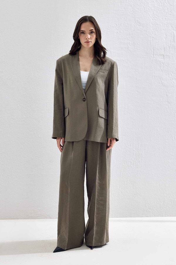 Hooopstore - Lyocell Cupra Blazer Koyu Haki Ceket