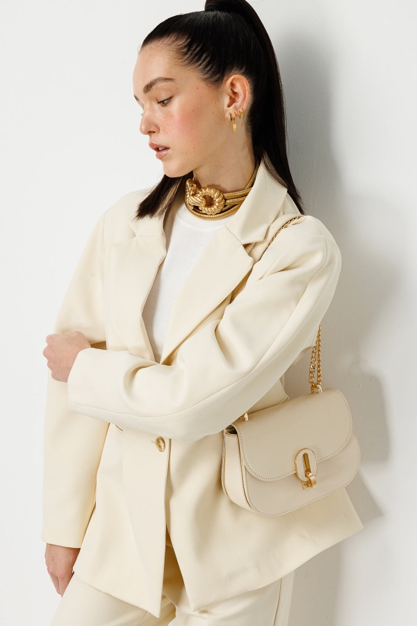 Hooopstore - Milena Oval Deri Krem Çanta