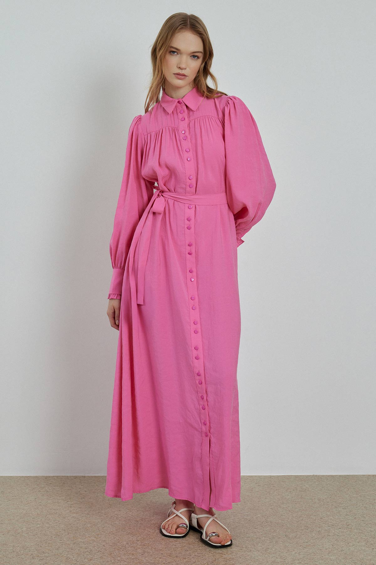 Kemerli Pembe Modal Elbise