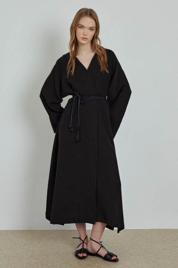 Organik Dokulu Siyah Kimono · 5