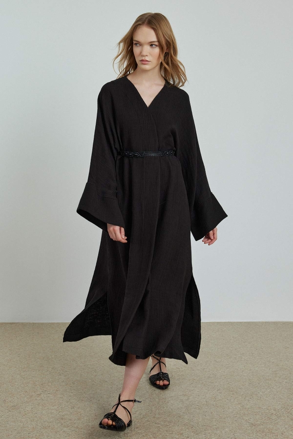 Organik Dokulu Siyah Kimono · 4