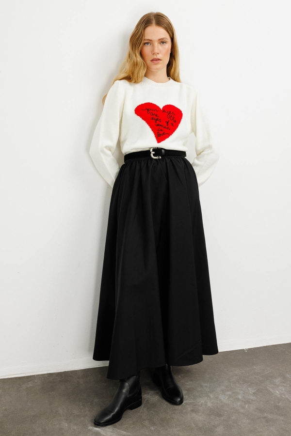 Hooopstore - Nakışlı Love You Vanilya Kazak