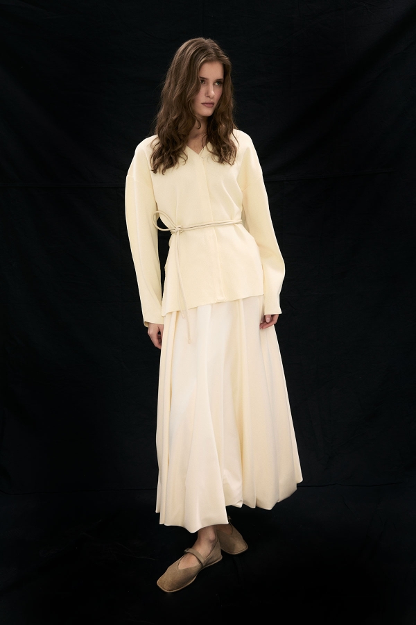 Hooopstore - Naye Belden Oturtma Merserize Krem Hırka