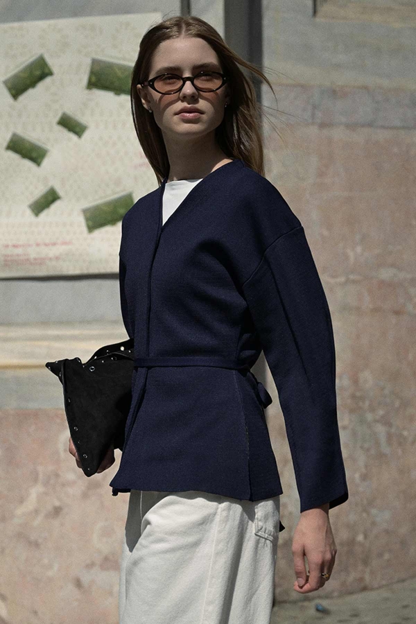 Hooopstore - Naye Belden Oturtma Merserize Lacivert Hırka