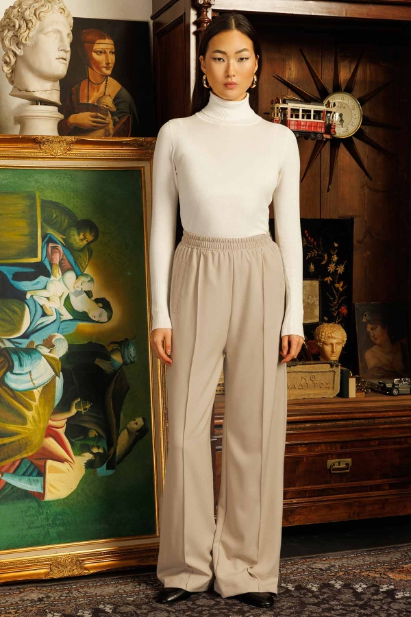 Hooopstore - Nervür Dikiş Detaylı Pantolon - Bej