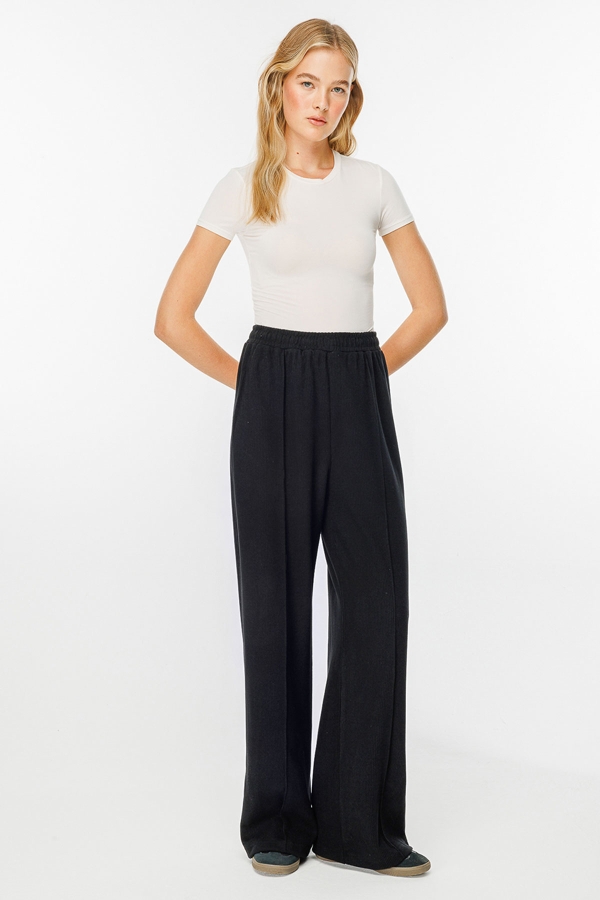 Hooopstore - Nervürlü Siyah Krep Pantolon