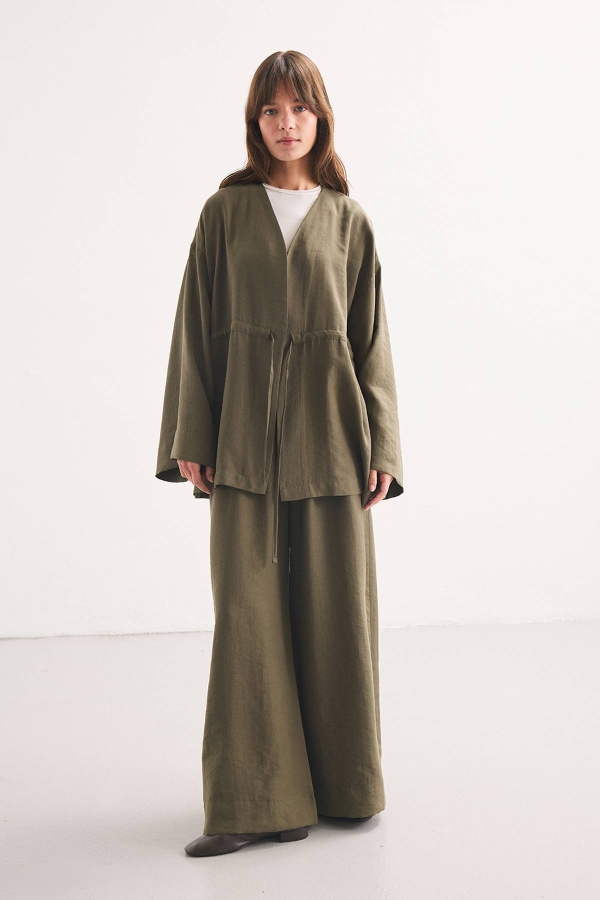 Önden Bağlama Detaylı Haki Kimono Pantolon Takım · 4