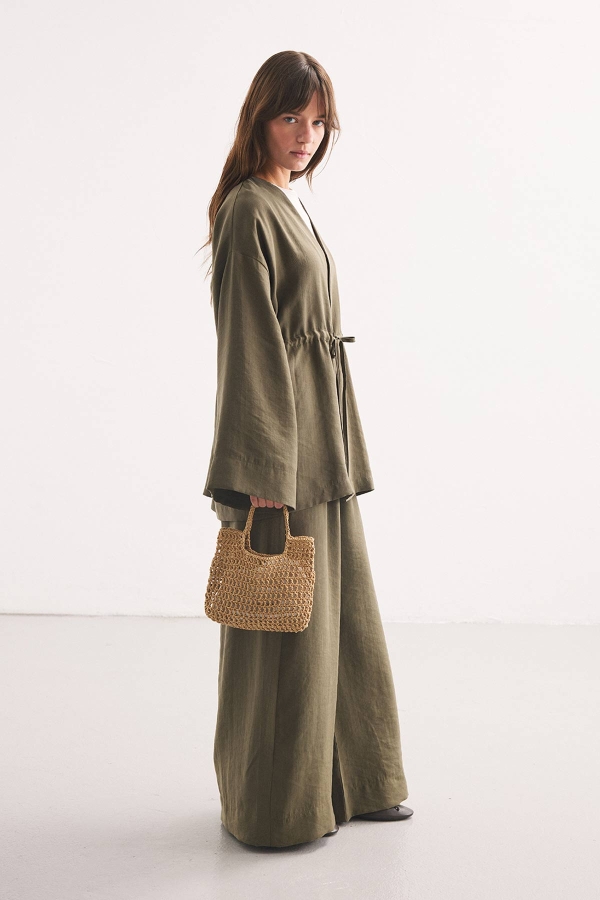 Önden Bağlama Detaylı Haki Kimono Pantolon Takım · 6