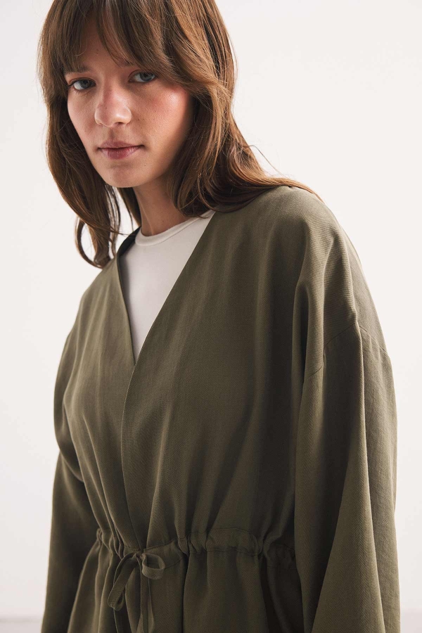 Önden Bağlama Detaylı Haki Kimono Pantolon Takım · 5