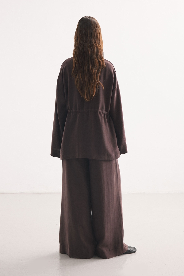 Önden Bağlama Detaylı Kahve Kimono Pantolon Takım · 6