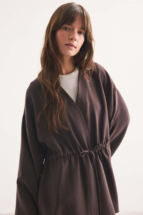 Önden Bağlama Detaylı Kahve Kimono Pantolon Takım · 3