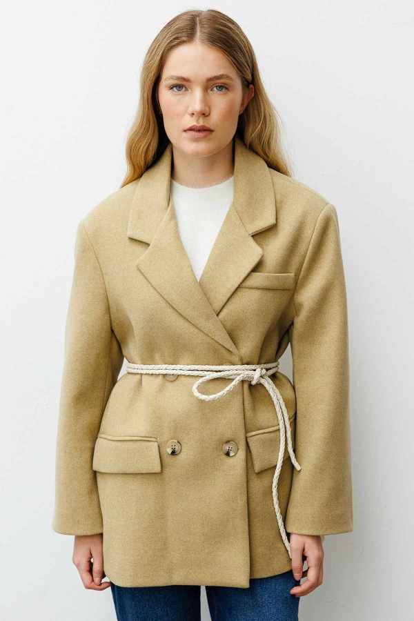 Hooopstore - Örgü Motifli İp Kordon Vizon Deri Kemer