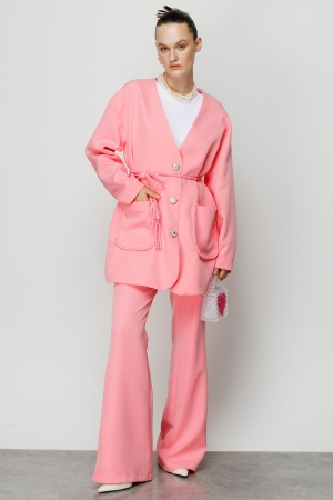 Örme Aksesuarlı Chıc Takım - Gül Pembe