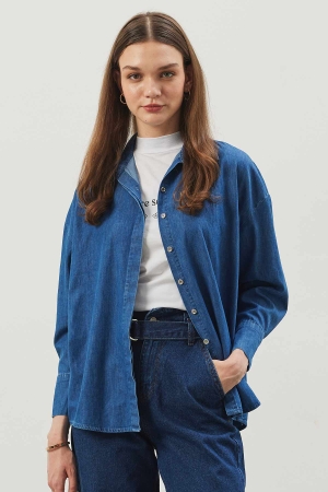 Oversize Denim Gömlek - Mavi
