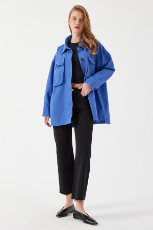 Oversize Safari Ceket - Saks Mavisi