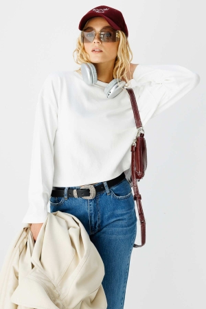 Oversize Pamuklu Beyaz Sweatshirt