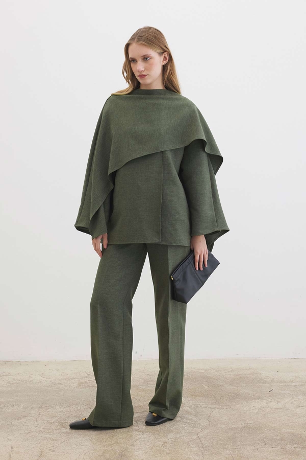 Hooopstore - Pelerin Detayl Haki Tunik