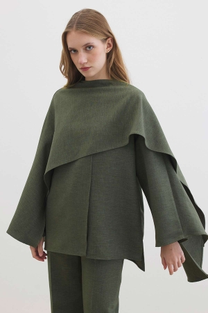 Pelerin Detayl Haki Tunik (1)