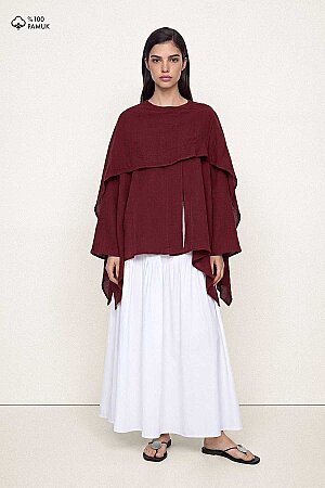 Pelerin Detaylı Bordo Tunik
