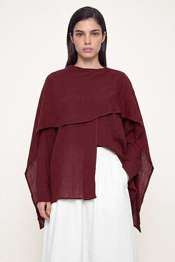 Pelerin Detaylı Bordo Tunik · 2