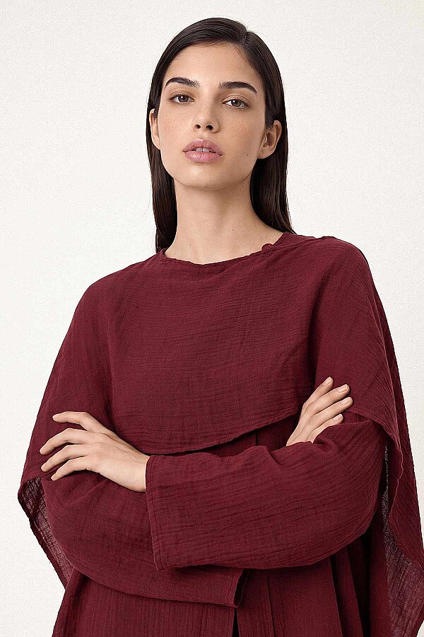 Pelerin Detaylı Bordo Tunik · 5