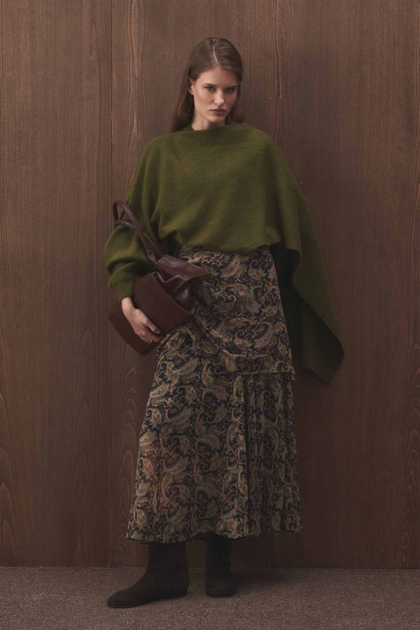 Hooopstore - Pelerin Detaylı Triko Haki Kazak