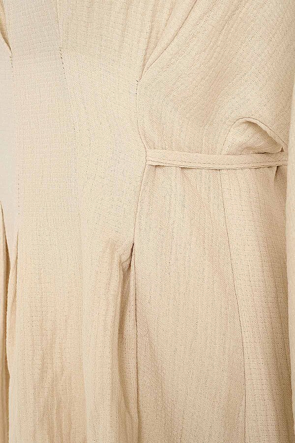Pile Detaylı Bej Bluz Pantolon Takım · 4