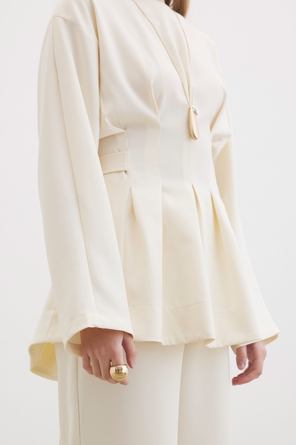 Pile Detaylı Bluz Krem Pantolon Takım · 6