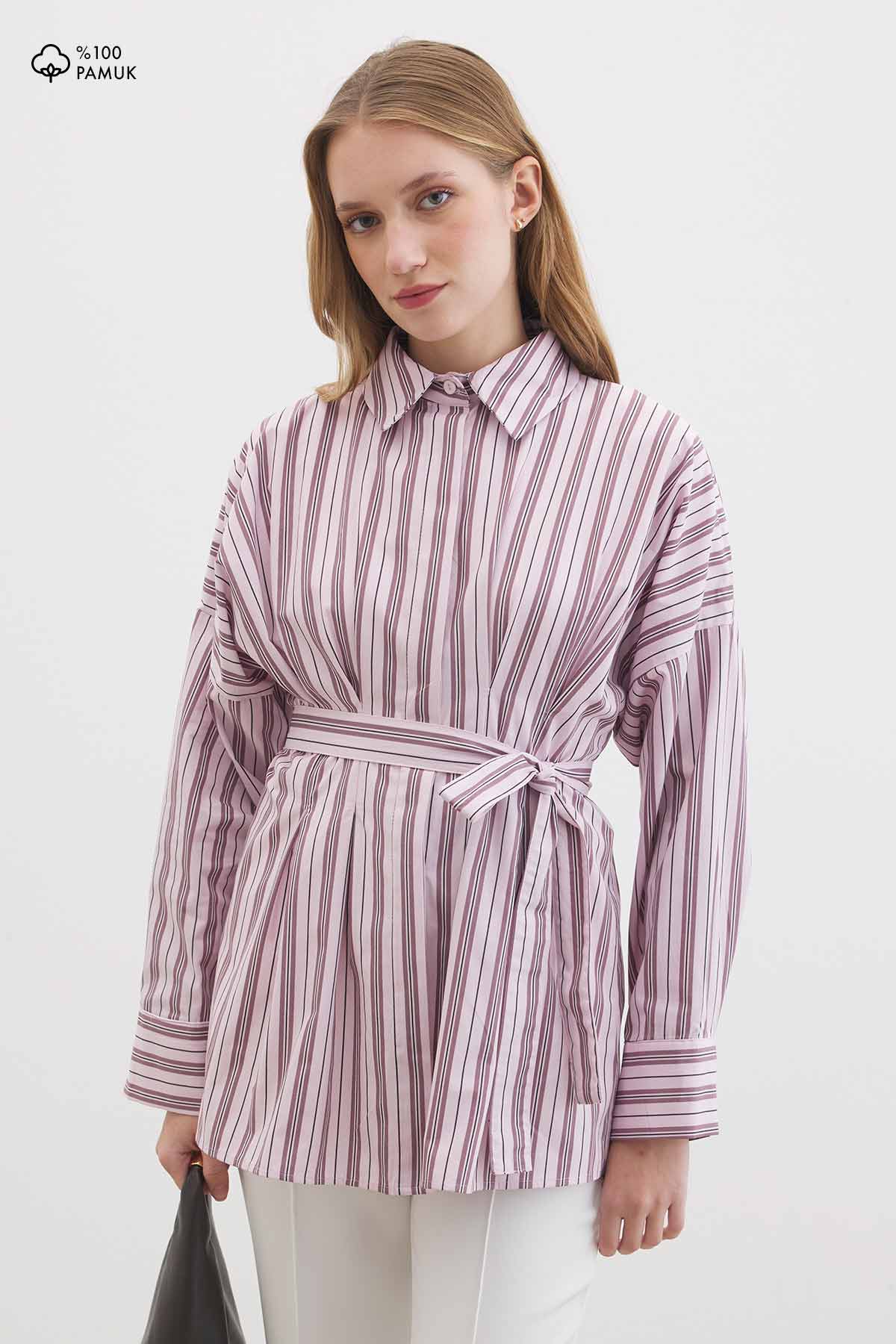 Pilili Poplin Soft Mürdüm Gömlek