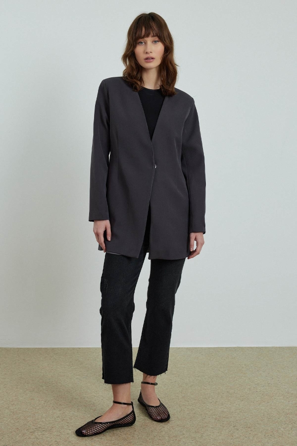 Pilise Aksesuarlı Blazer Antrasit Ceket · 7