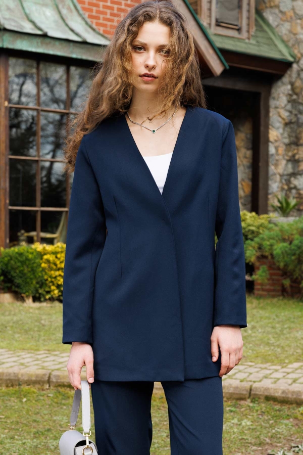 Pilise Aksesuarlı Blazer Lacivert Ceket · 3