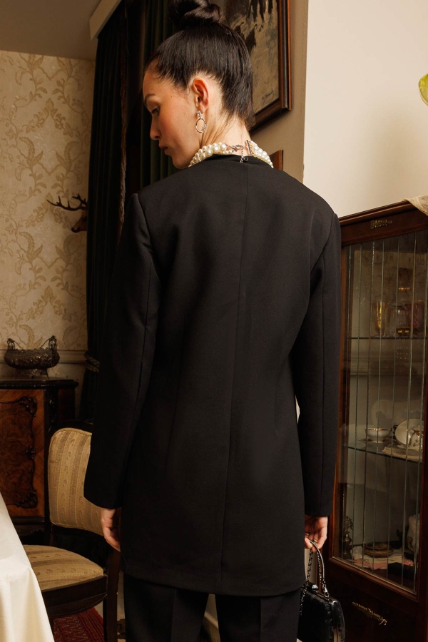 Pilise Aksesuarlı Blazer Siyah Ceket · 5
