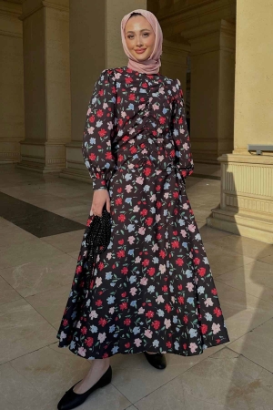 Poplin Desenli Takım - Siyah