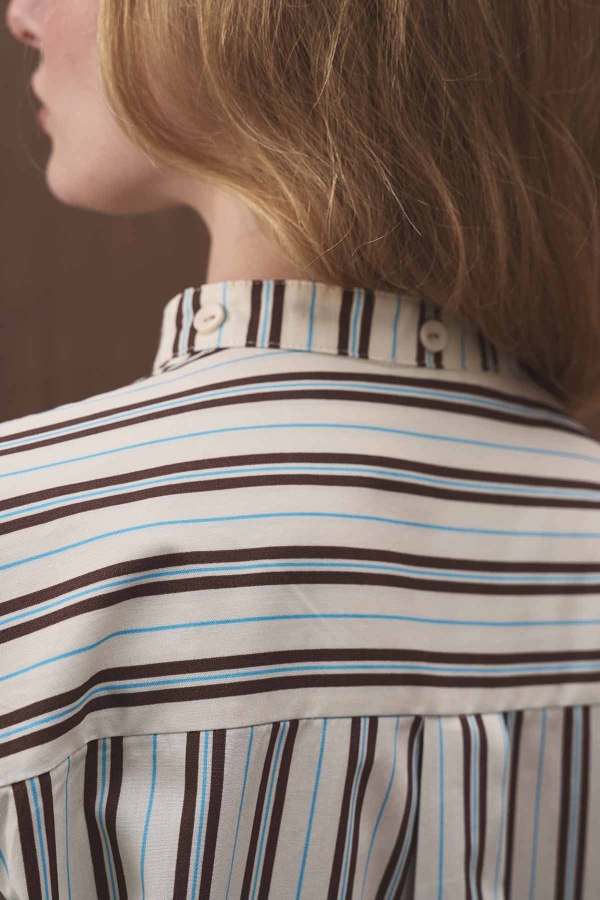 Premium Çıkarılabilir Bağlama Detaylı Çizgili Poplin Ekru Gömlek · 6
