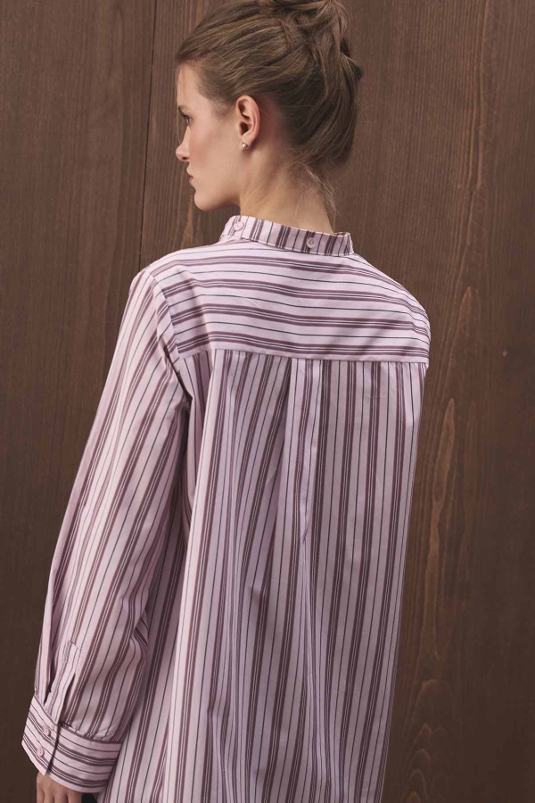 Premium Çıkarılabilir Bağlama Detaylı Çizgili Poplin Mürdüm Gömlek · 5