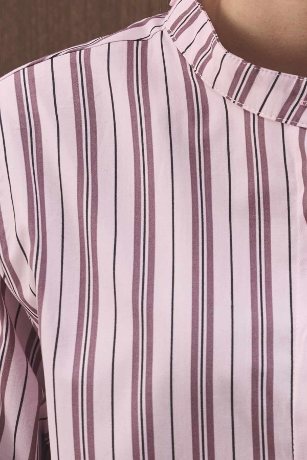 Premium Çıkarılabilir Bağlama Detaylı Çizgili Poplin Mürdüm Gömlek · 7