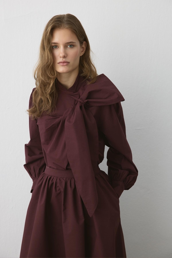 Premium Fiyonk Detaylı Poplin Bordo Gömlek · 5